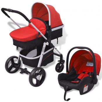 3-in-1 Aluminum Baby Carriage Red and Black