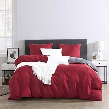 SleekSoft Reversible Quilt Set – Double, Red & Grey