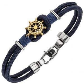 Damen Armband Steuer Steuerrad 2-reihig Baumwolle dunkelblau Edelstahl 21 cm