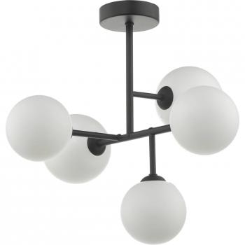 Plafonnier Euan avec Boules en Verre, Finition Noir Mat, 5 Lampes