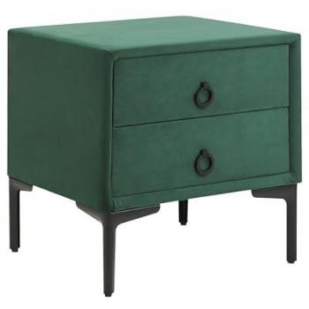 Mesita de Noche 2 Cajones con Terciopelo Verde Oscuro Sezanne