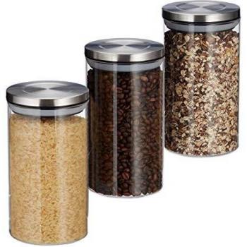 1L Glass Jar Set of 3, Airtight with Stainless Steel Lids for Sugar Storage