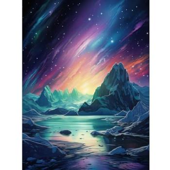 Boreal Aurora in Antarctica – Unframed Oil Painting