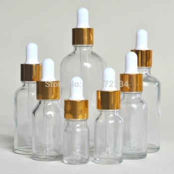 10pcs Lab Clear Round Glass Bottles with Gold Droppers