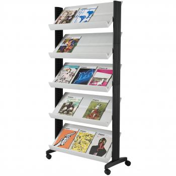 PaperFlow Mobile Pamphlet Holder, 5 Shelves, 33.67x15.17x66 Inches, Silver