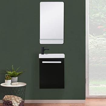 Mueble lavabo Nevada en color carbón negro con grifo negro y repisa blanca