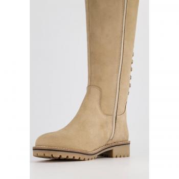 Stivali donna taglie forti, pelle beige, gambale alto, allacciatura, taglia 42