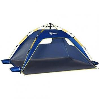 Tenda da Spiaggia Outsunny Pop Up con 2 Finestre e Porta, 220x173x120cm Blu e Giallo