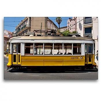 Lissabon Strassenbahn – Gelber Tram Bild auf Keilrahmen 75 × 50 cm