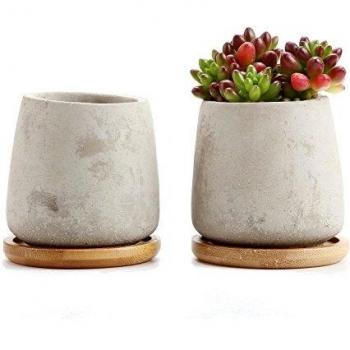Kaktus‑Zementtöpfe T4U 6,5 cm – 2er Rund-Set mit passendem Untersetzer