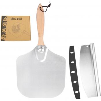 Pizza‑Schäler‑Komplett: Aluminium-Paddel, faltbarer Holzgriff, Rocker‑Cutter