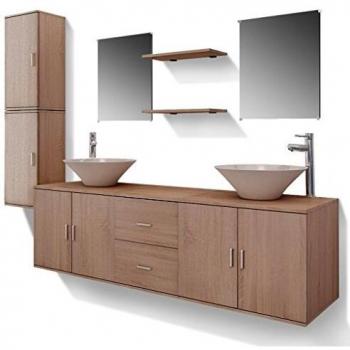 VidaXL Conjunto de Muebles de Baño con Lavabo y Grifo 11 Piezas Beige