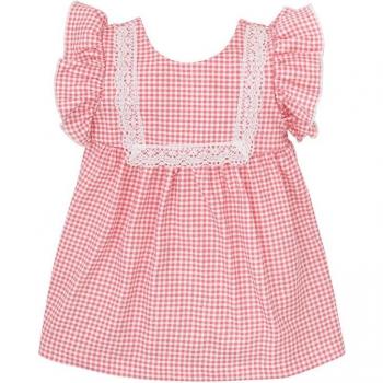 Rosa Vichy Elegante: Vestido Infantil con Detalle Puntilla