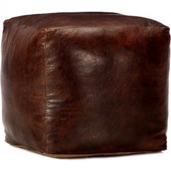 Luxury Real Leather Floor Pillow – 40 × 40 × 40 cm, Dark Brown