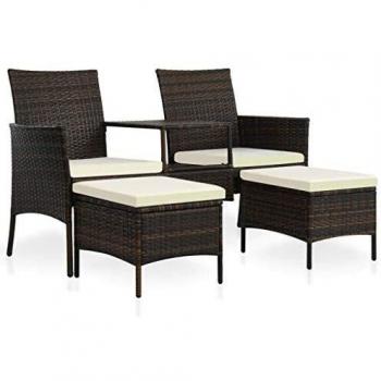 VidaXL 2-Sitzer-Gartenbank mit Tisch und Hocker Poly Rattan Braun