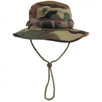 MFH Outdoorhut US GI Buschhut, mit Kinnband, GI Boonie, Rip Stop, Woodland (1‑St)