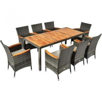 Set Salon Extérieur Costway – 1 table + 8 chaises rotin, pieds réglables, gris