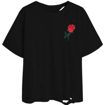 T-shirt Rose Coton Femme Bonjouree Été Mode Loisirs (M, Noir B)