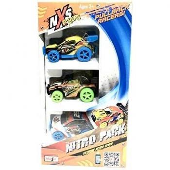 Maisto NXS Racers High-Speed: Superschnelle Spielzeugautos im 3er-Pack, Aufziehautos mit Pullback-Funktion und optischen Verzierungen, 6 cm