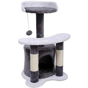 Arbre à chat avec plateforme et balle de jeu 67 cm gris et blanc