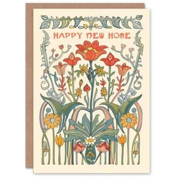 Beige Wildflower Art Nouveau Housewarming Card
