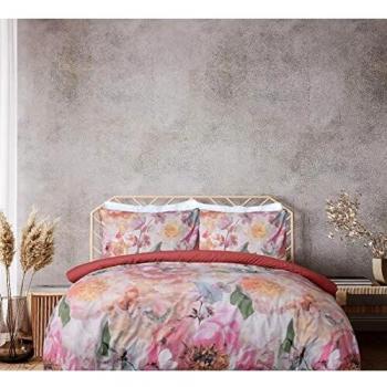 Sleepdown 100% Pure Cotton Large Floral Multi Dark Rose Bedding Set