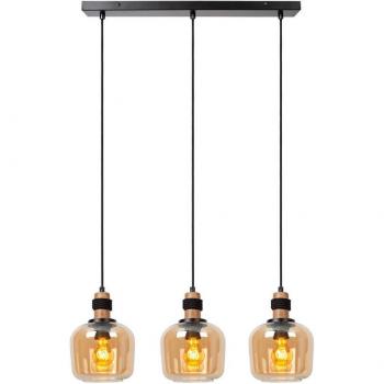 Lucide Ilona lampada sospesa, 3 luci, vetro ambra e nero