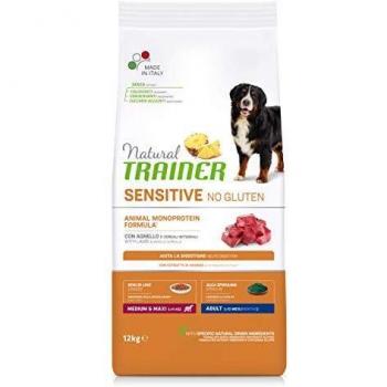 Natural Trainer Dog Sensitive Medium Maxi Agnello e Cereali No Gluten kg 12. Alimento Per Cani