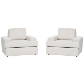 Set di 2 Poltrone Classiche Imbottite in Tessuto Beige Chiaro con Schienale Spesso e Confortevole