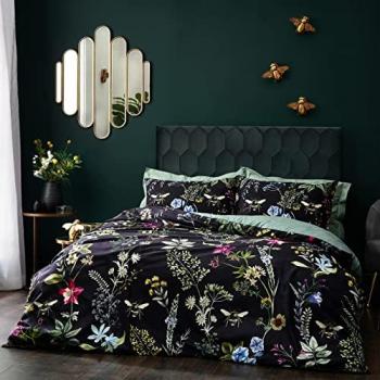 Midnight Bee Black Velvet Duvet Cover and Pillowcase Set