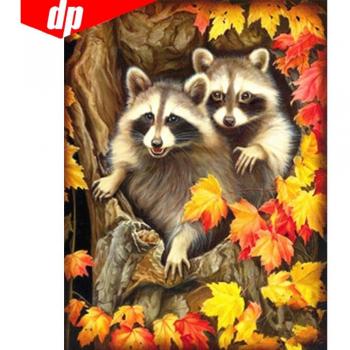 Ricamo Diamante Animale Procione Pieno Rotondo 20x30cm