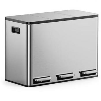 Tri‑Section Stainless Steel Trash & Recycle Box – 45L