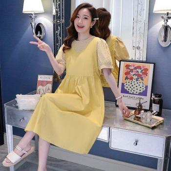 Robe de maternité à col rond, manches courtes, style Preppy, été