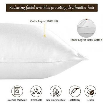 Funda de Almohada de Seda 100% Morera, 20 Momme, Suave y Cuidado del Cabello, 2 Piezas Blanco