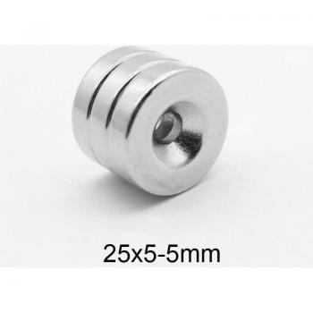 Strong 25x5 mm Neodymium Magnets with 5 mm Hole