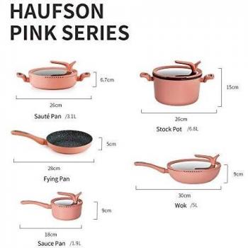 Haufson Pink 9-Piece Stainless Non-Stick Cookware Bundle