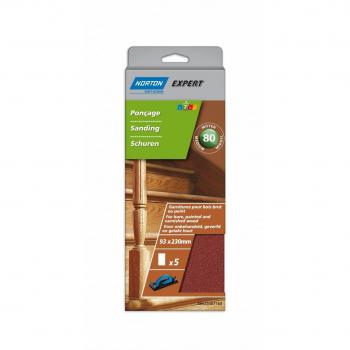 Norton Sanding Sheets for Wood, Medium Coarse Grit 80, Size 93 x 230 mm, Pack of 5