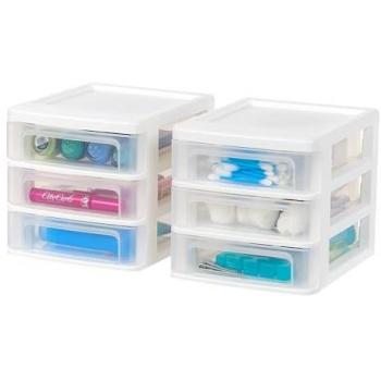Tiroirs de Rangement Iris Ohyama, 3 Tiroirs, Lot de 2, Blanc, Sans BPA