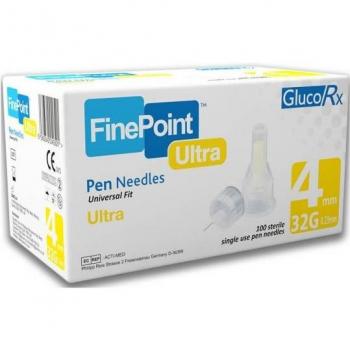 GlucoRx Ultra-Fine Pen Needles 4mm 32g (100 Units)