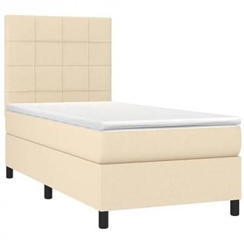 Lit simple avec sommier à lattes et matelas LED Crème 100x200 cm