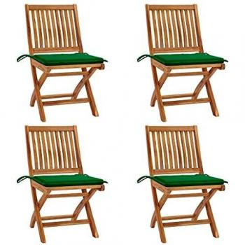 4 Stk. Klappbare Gartenstühle mit Kissen Teakholz
