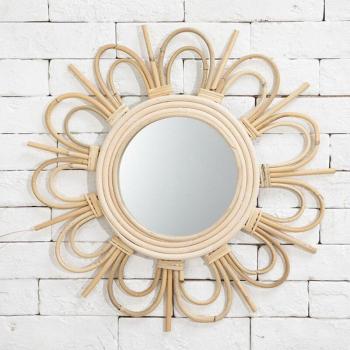 Miroir de maquillage en rotin
