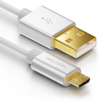 DeleyCON Micro USB Kabel 2m Nylon + Metallstecker