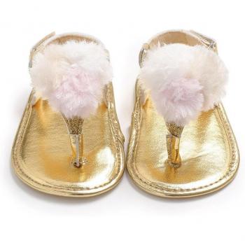 Chaussures de plage pour bébés filles avec peluche ronde et semelle antidérapante