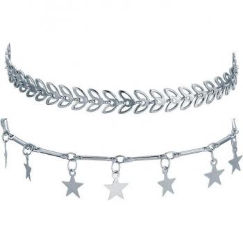 Cadena de tobillo bohemia con colgantes de estrella geométrica, 2 piezas, color plateado