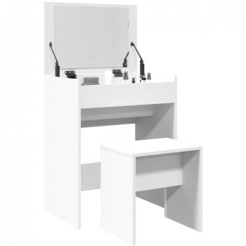 Tocador con taburete blanco 60x40x113,5 cm, mesa tocador, tocador de dormitorio, mesa de maquillaje, escritorio de maquillaje