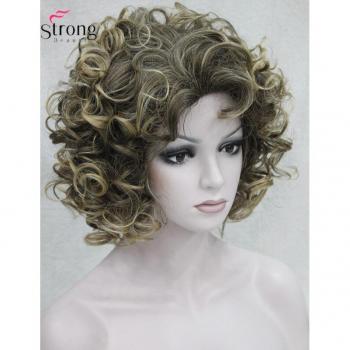 Peluca Belleza Rizada 30cm Marrón con Brillo Rubio