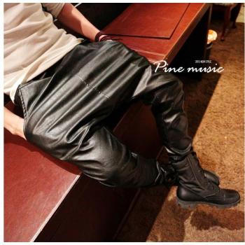 Pantalon sarouel baggy en simili cuir pour hommes, taille élastique