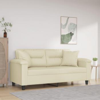 Canapé 2 places crème similicuir 140 cm avec oreillers
