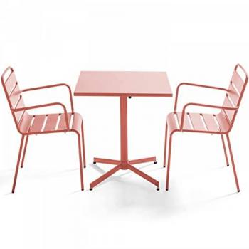 Conjunto Ovialá Jardín: Mesa Cuadrada + 2 Sillas de Metal Arcilla Palavas